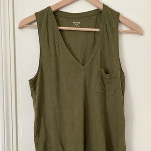Madewell Olive Green Whisper Cotton V-Neck tank